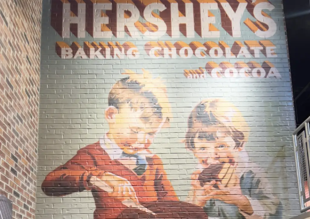 The-Ultimate-Weekend-in-Hershey-Holiday-Getaway-Guide - Sweet Motherly A brick wall with an advertisement for hershey 's baking chocolate.